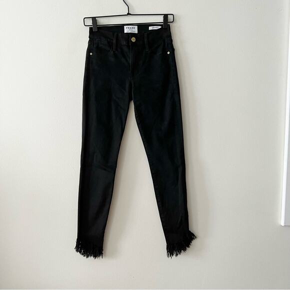 Frame Le High Skinny Shredded Hem Jeans in Noir Black - Picture 2 of 7